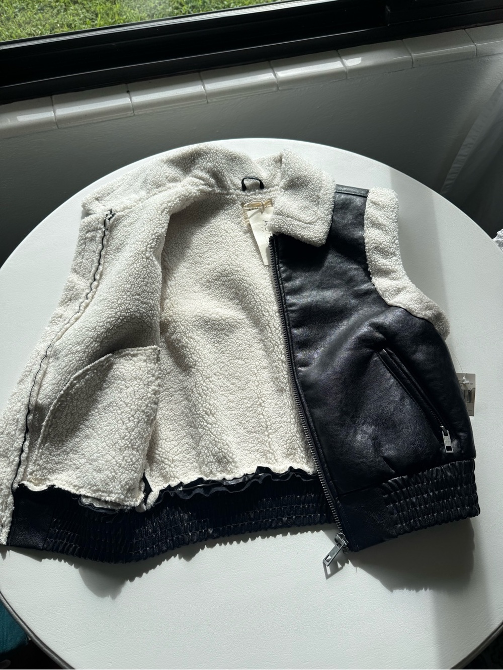 BOOT BARN Women's Black Faux Leather Sherpa-Trim Vest with Cream Collar - Picture 8 of 12